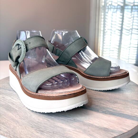 Naot Shoes - Naot Platform Wedge Sandals Green Nubuck Leather Slingback Women's Size 7 EU 38